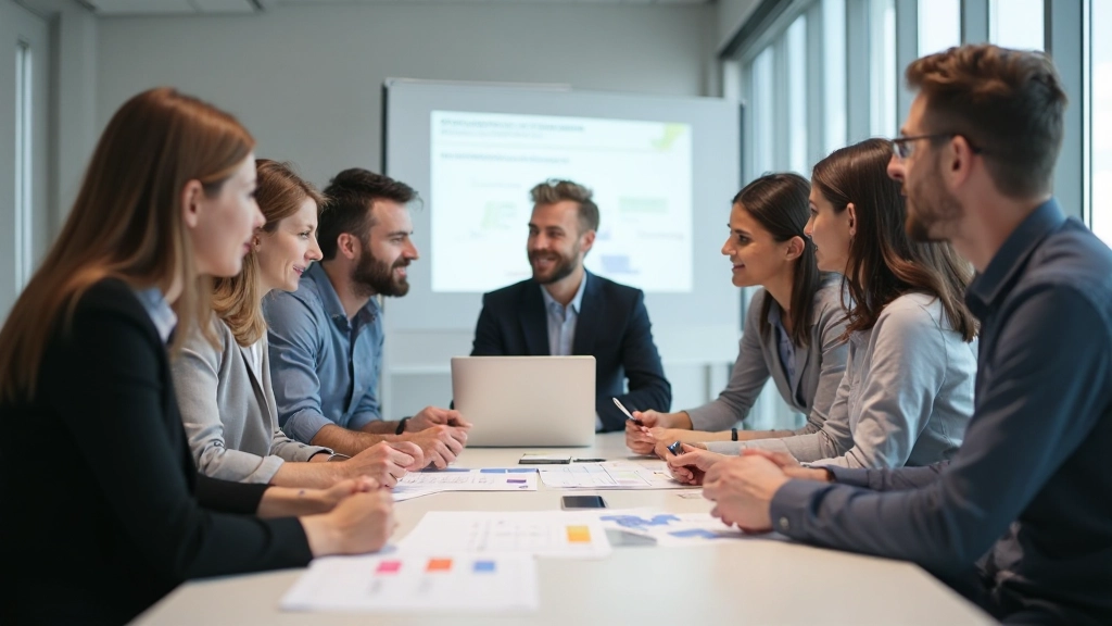 Sprint planning workshop with team members collaborating on timeline