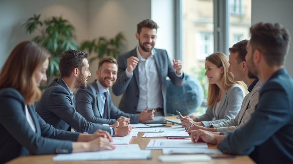 Professional project manager conducting agile sprint planning meeting with team